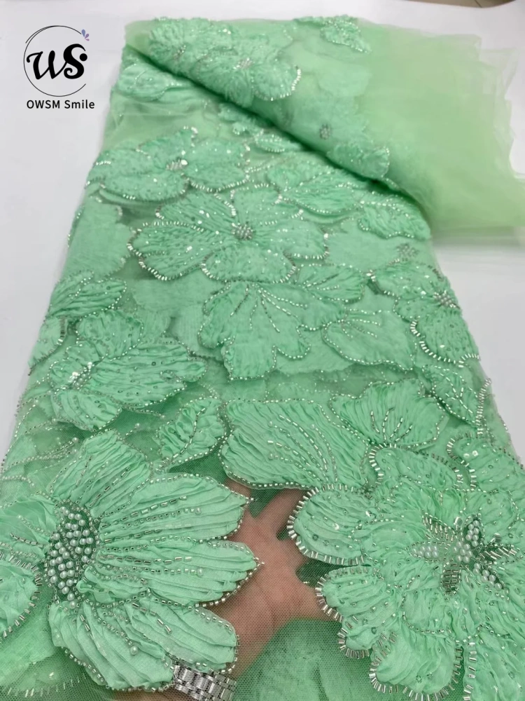 Hot Sale Unique Design Africa High Quality Handmade Beautiful 3D Embroidery Beads With Sequins For Wedding or Party Dress