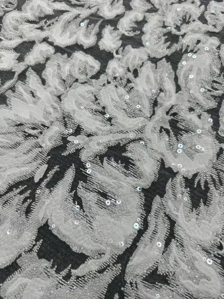 New White Big Flower Fashion Design Handmade Embrordered Net Lace Beads Sequins High Quality Fabric For Party Evening Dress