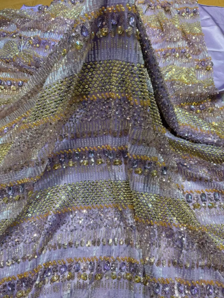 Handmade Purple Rhinestone Net Lace Beads Sequins Wedding Party Dress Top Quality Fashion Design
