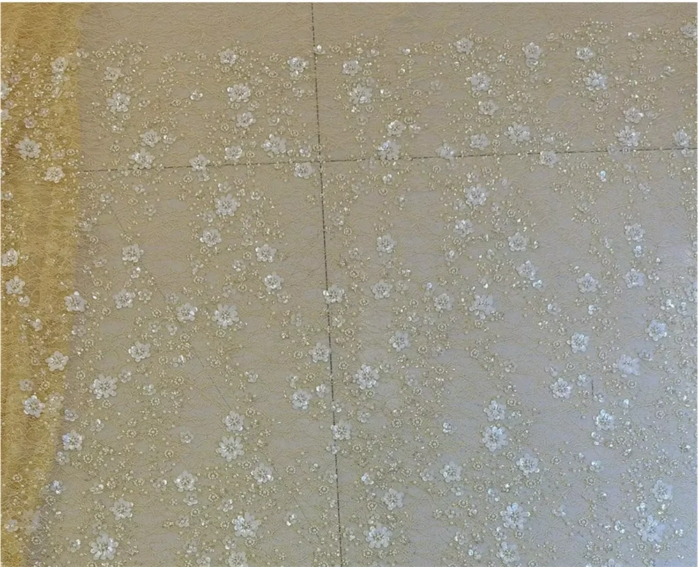Light Luxury Design Handmade Embrordered Net Lace With Ivory White Beads Sequins High Quality Fabric For Party Evening Dress