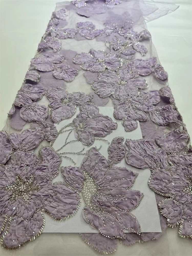 Hot Sale Unique Design Africa High Quality Handmade Beautiful 3D Embroidery Beads With Sequins For Wedding or Party Dress