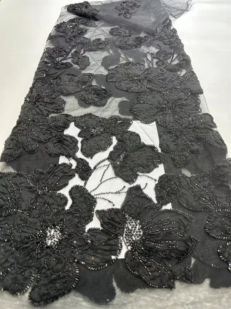 Hot Sale Unique Design Africa High Quality Handmade Beautiful 3D Embroidery Beads With Sequins For Wedding or Party Dress