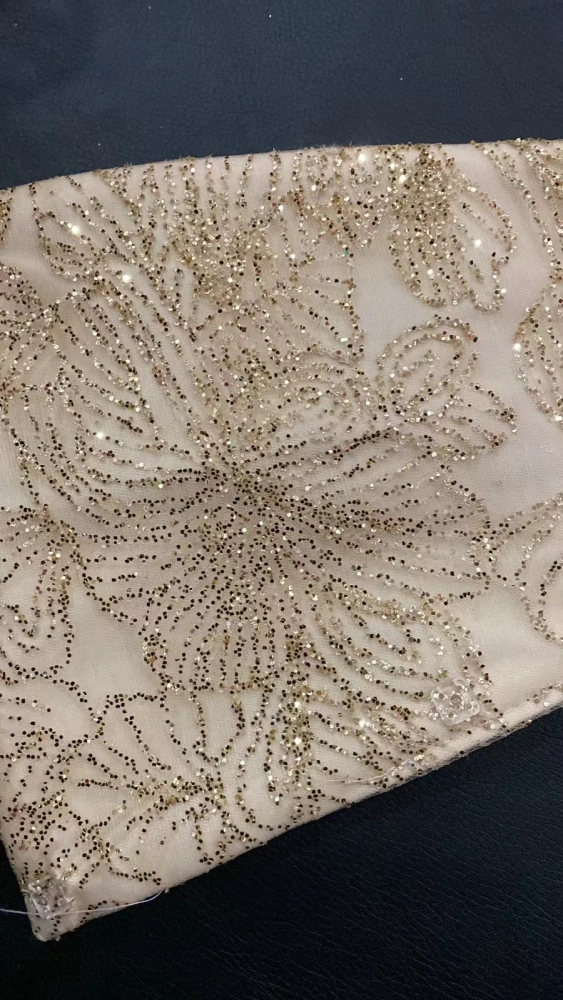 5Y OWSM Fashion Design Africa High Quality Handmade Embroidery Net Lace Gold Glue Glitter For Wedding or Evening Dresses