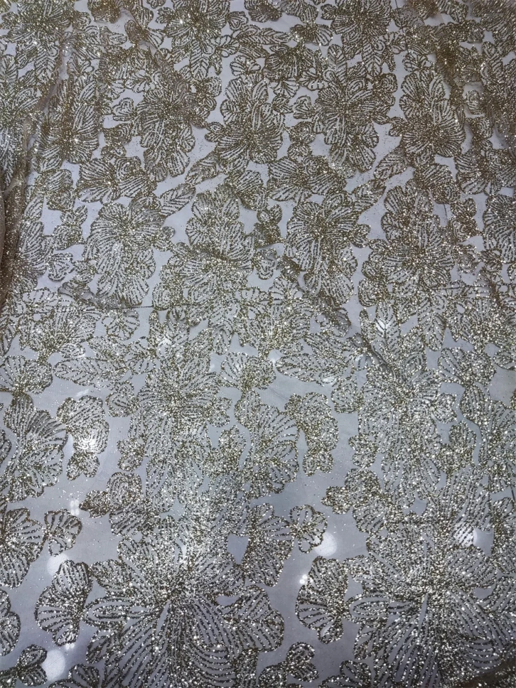 5Y OWSM Fashion Design Africa High Quality Handmade Embroidery Net Lace Gold Glue Glitter For Wedding or Evening Dresses