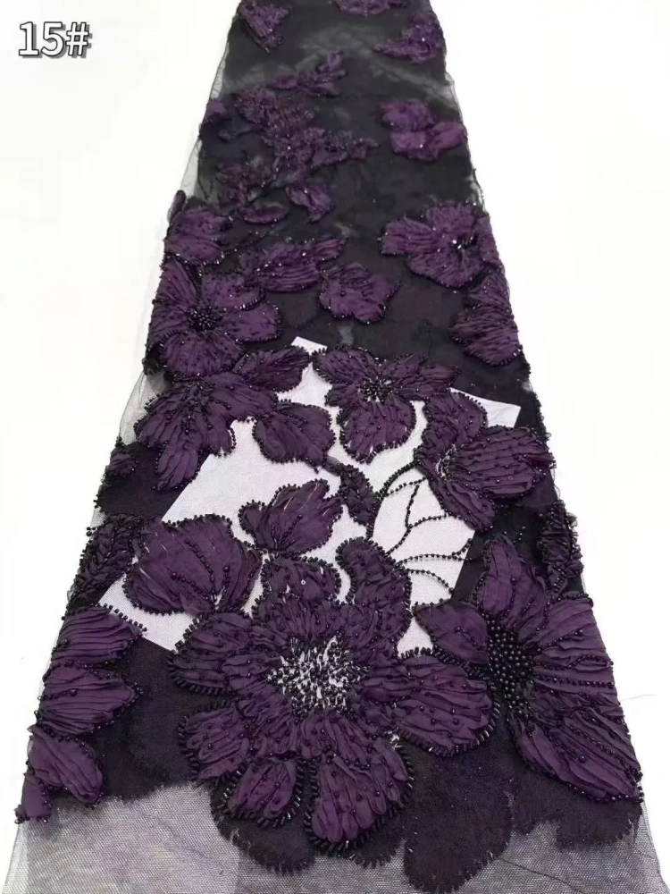 Hot Sale Unique Design Africa High Quality Handmade Beautiful 3D Embroidery Beads With Sequins For Wedding or Party Dress