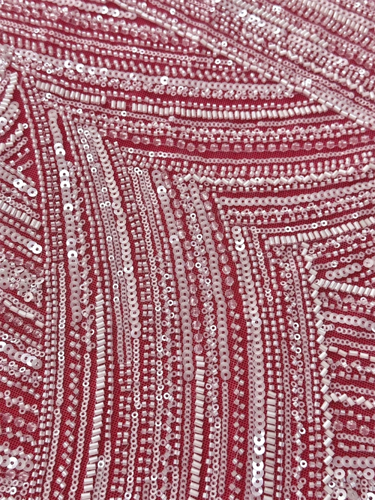 Beauty Exquisite Design Top Quality Handmade Embroidery  Ivory White Beads Net Lace With Sequins  For Party Evening Dresses