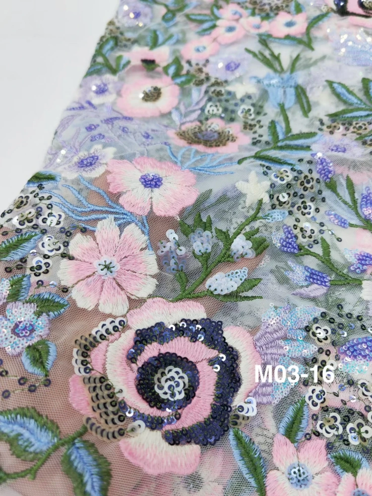 2023 New Africa Fashion Design High Quality OWSM Handmade Multi Color Embroidery Net Lace With Sequins Prom Evenig Dress