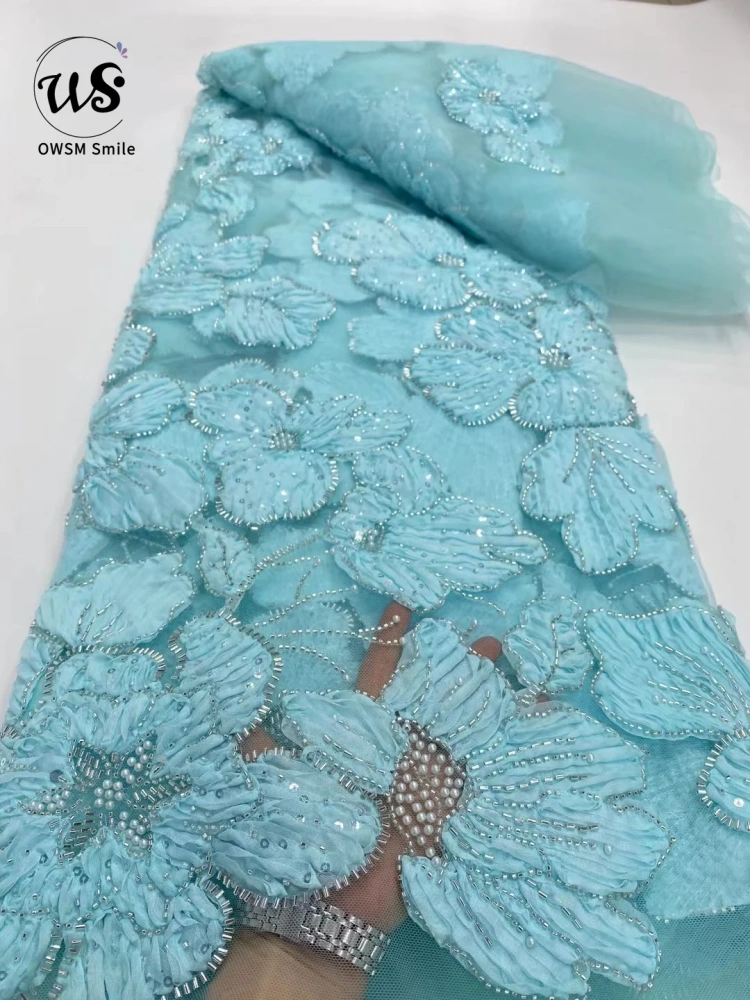 Hot Sale Unique Design Africa High Quality Handmade Beautiful 3D Embroidery Beads With Sequins For Wedding or Party Dress