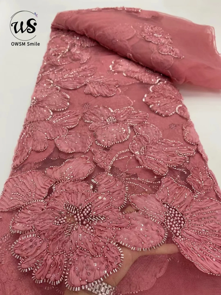 Hot Sale Unique Design Africa High Quality Handmade Beautiful 3D Embroidery Beads With Sequins For Wedding or Party Dress