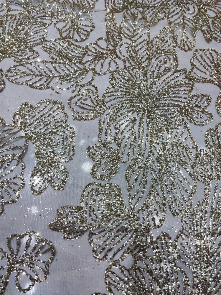 5Y OWSM Fashion Design Africa High Quality Handmade Embroidery Net Lace Gold Glue Glitter For Wedding or Evening Dresses