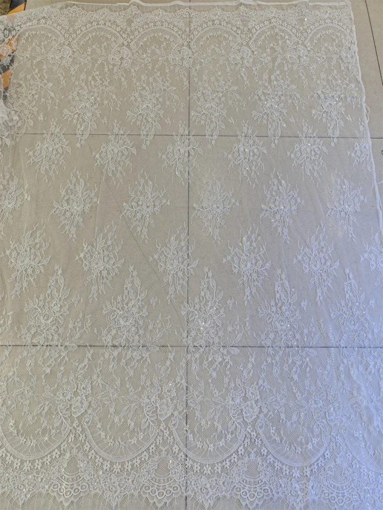 Fixing the bone string Embroidery Net Lace Ivory Beads Sequin Fabric For Women Party Evening Dress Africa Design, High Quality