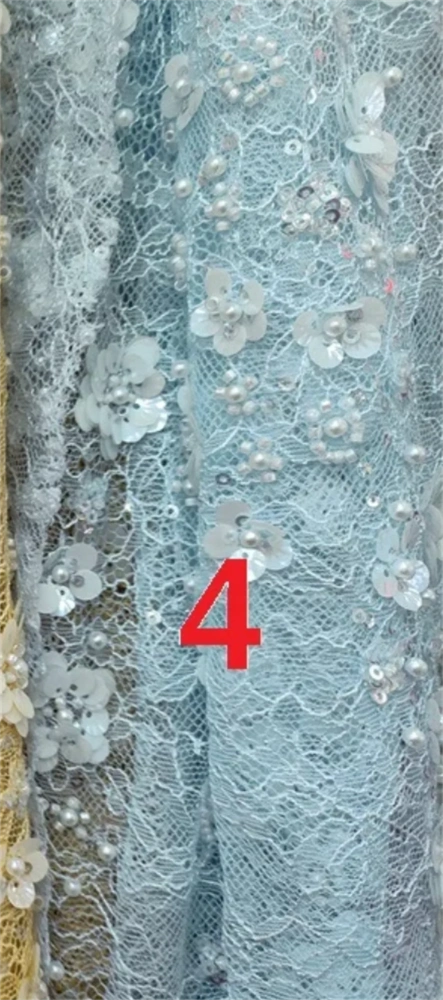 Light Luxury Design Handmade Embrordered Net Lace With Ivory White Beads Sequins High Quality Fabric For Party Evening Dress