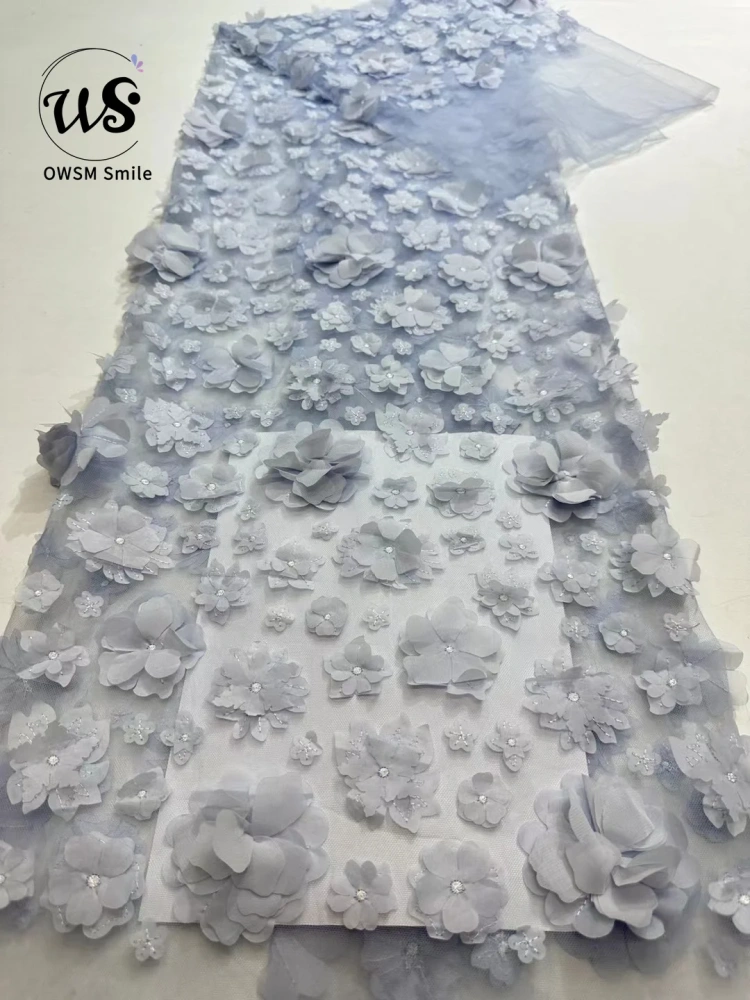 Hot Sale French Popular 5Y Embrordered Net Lace With Beaded Afirca Mesh Fabric Lace With Sequins Party Evening Dress