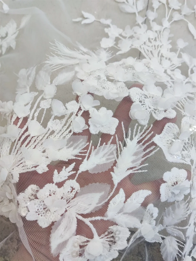 5Y New Arrival 3D Embroidered Net Lace Sequins Fabric Super Top Quality French Design for Party Evening Dress
