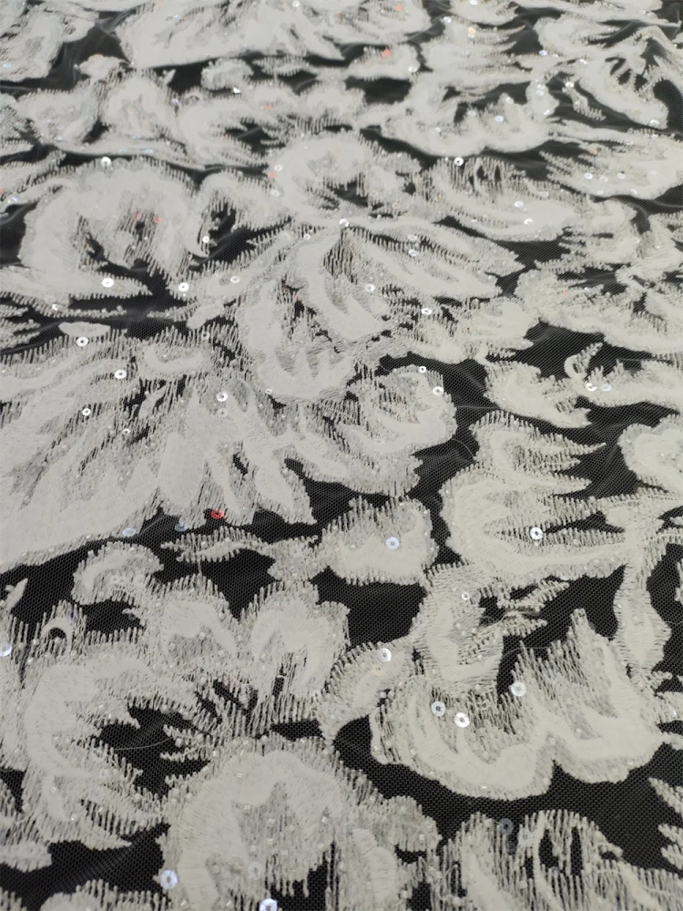 New White Big Flower Fashion Design Handmade Embrordered Net Lace Beads Sequins High Quality Fabric For Party Evening Dress