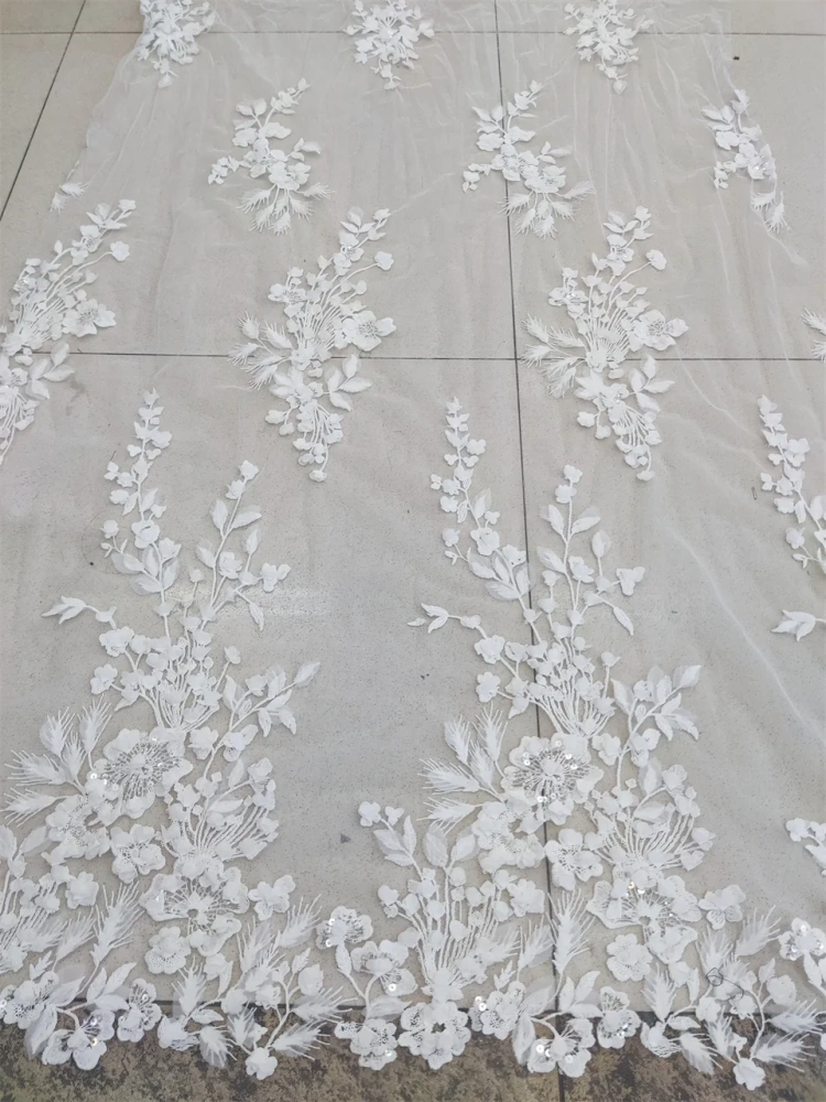 5Y New Arrival 3D Embroidered Net Lace Sequins Fabric Super Top Quality French Design for Party Evening Dress