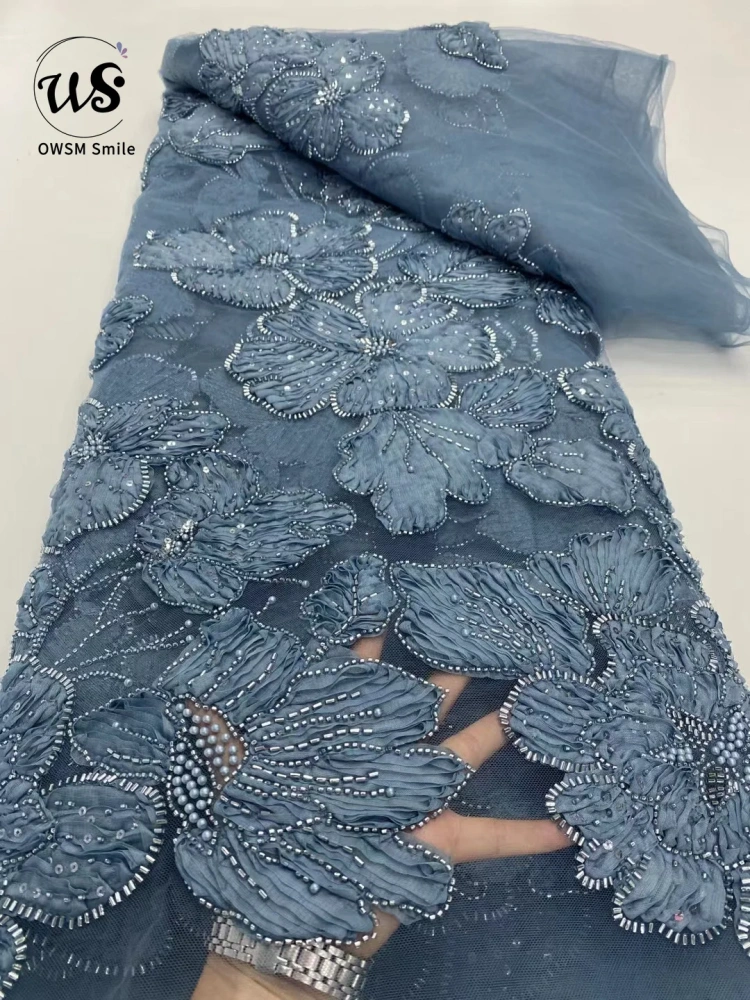 Hot Sale Unique Design Africa High Quality Handmade Beautiful 3D Embroidery Beads With Sequins For Wedding or Party Dress