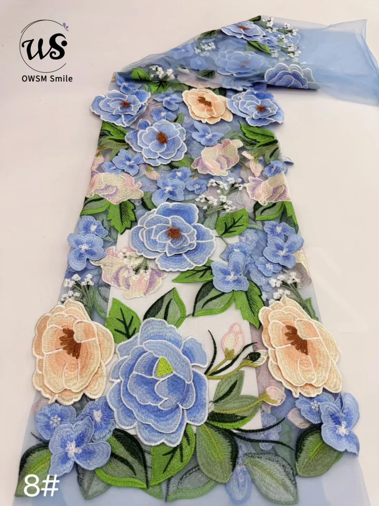 Handmade Big Flowers Colorful Embroidered Net Lace Evening Dress Fabric Beaded Sequined High-Quality Women's Party Dress 2026