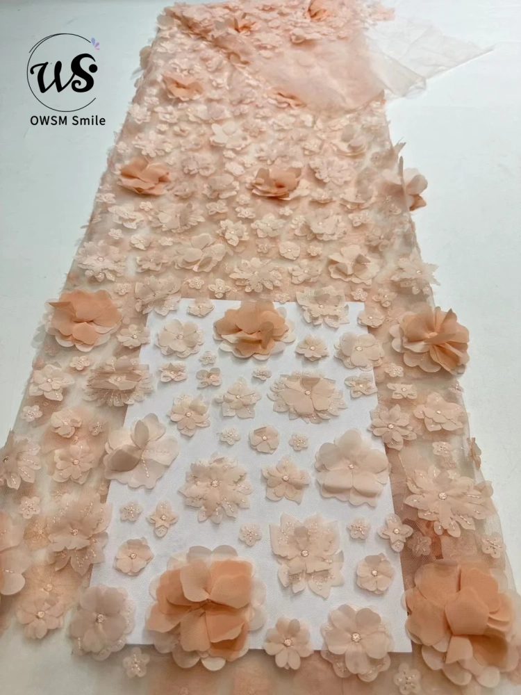 Hot Sale French Popular 5Y Embrordered Net Lace With Beaded Afirca Mesh Fabric Lace With Sequins Party Evening Dress