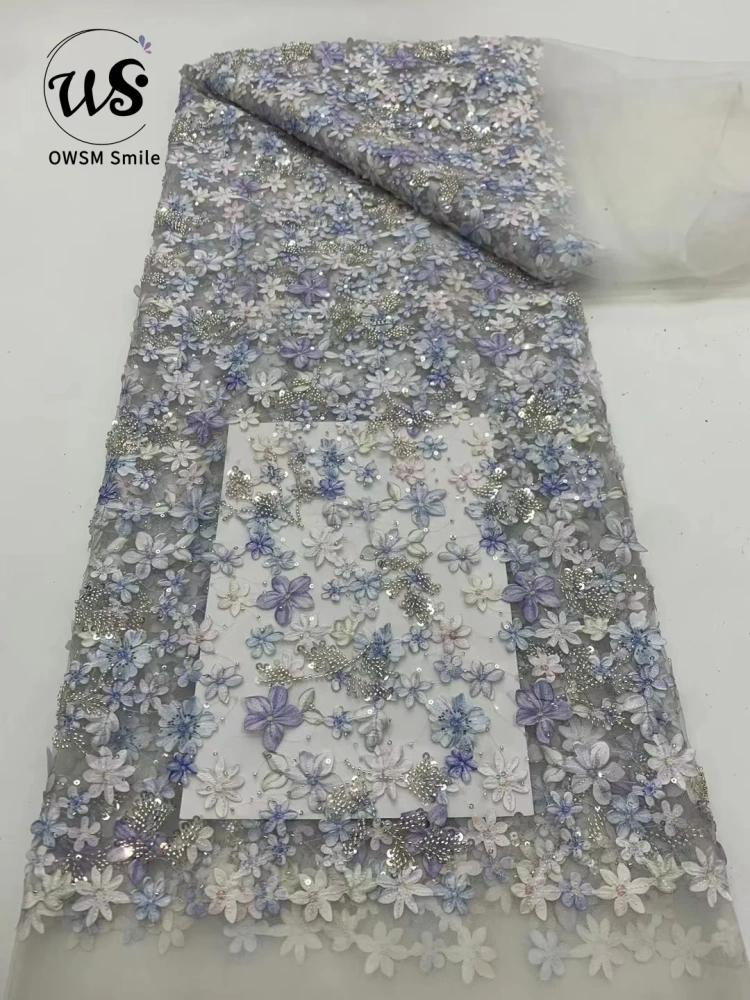 New Arrival Africa Unique Luxury Design Top Quality Handmade Embroidery Net Lace With Beads Sequins For Party Evening Dresses
