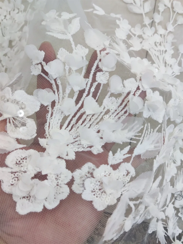 5Y New Arrival 3D Embroidered Net Lace Sequins Fabric Super Top Quality French Design for Party Evening Dress