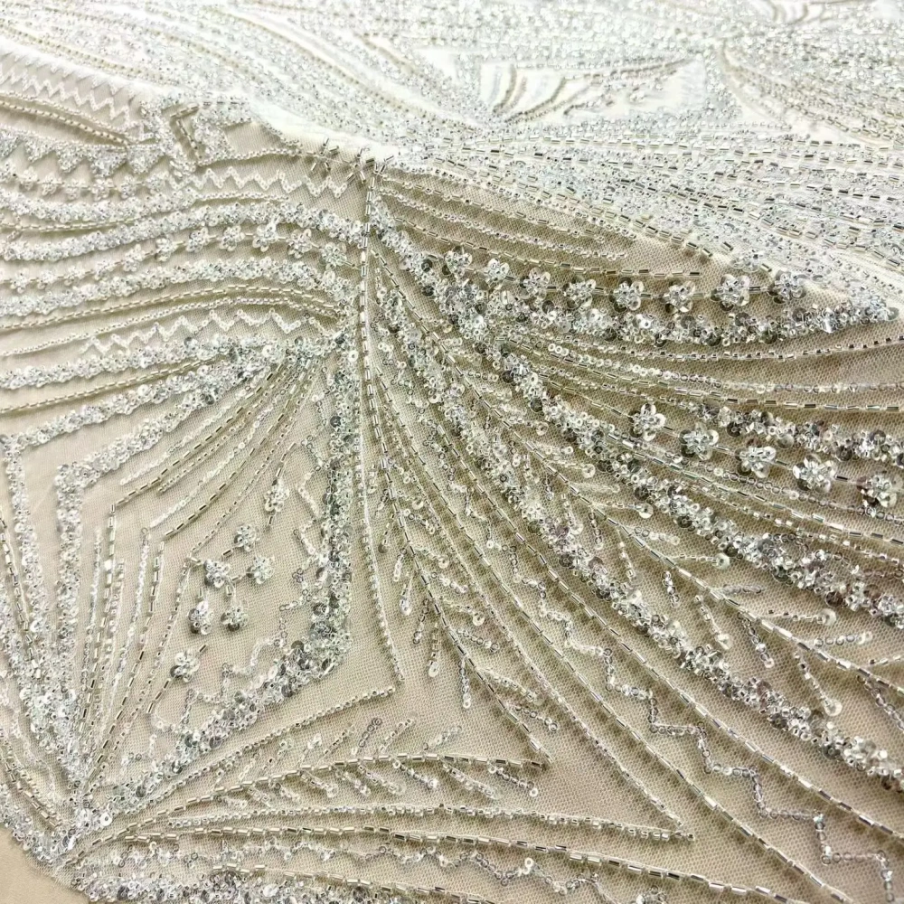Luxury Handmade White Net Lace Sequins Embroidery Top Quality Fabric Evening Party Dress Material