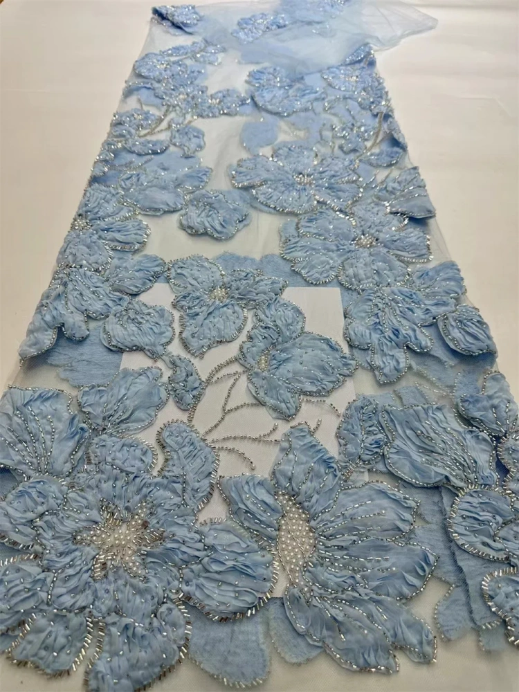 Hot Sale Unique Design Africa High Quality Handmade Beautiful 3D Embroidery Beads With Sequins For Wedding or Party Dress