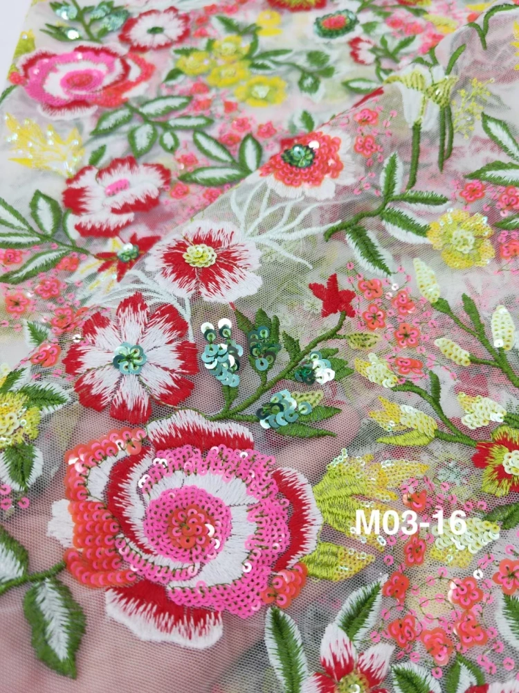 2023 New Africa Fashion Design High Quality OWSM Handmade Multi Color Embroidery Net Lace With Sequins Prom Evenig Dress