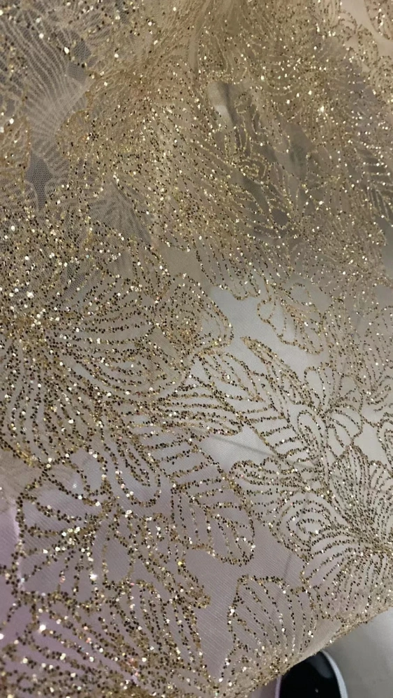 5Y OWSM Fashion Design Africa High Quality Handmade Embroidery Net Lace Gold Glue Glitter For Wedding or Evening Dresses