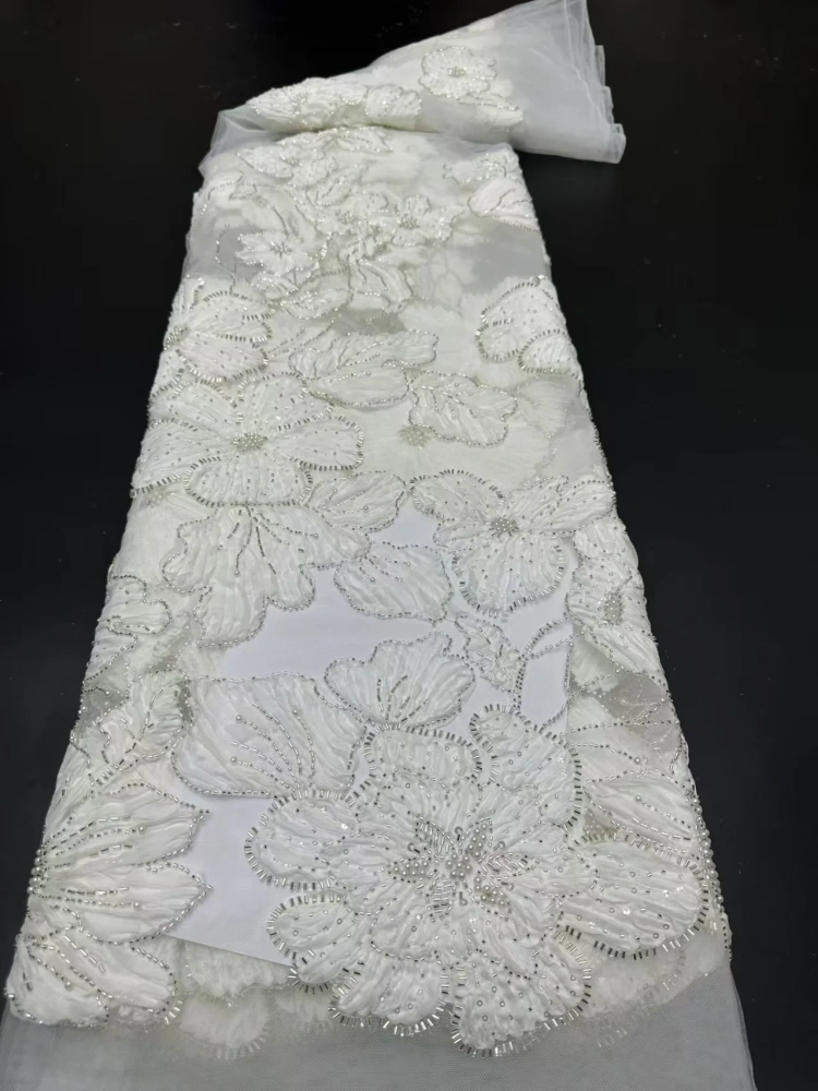 Hot Sale Unique Design Africa High Quality Handmade Beautiful 3D Embroidery Beads With Sequins For Wedding or Party Dress