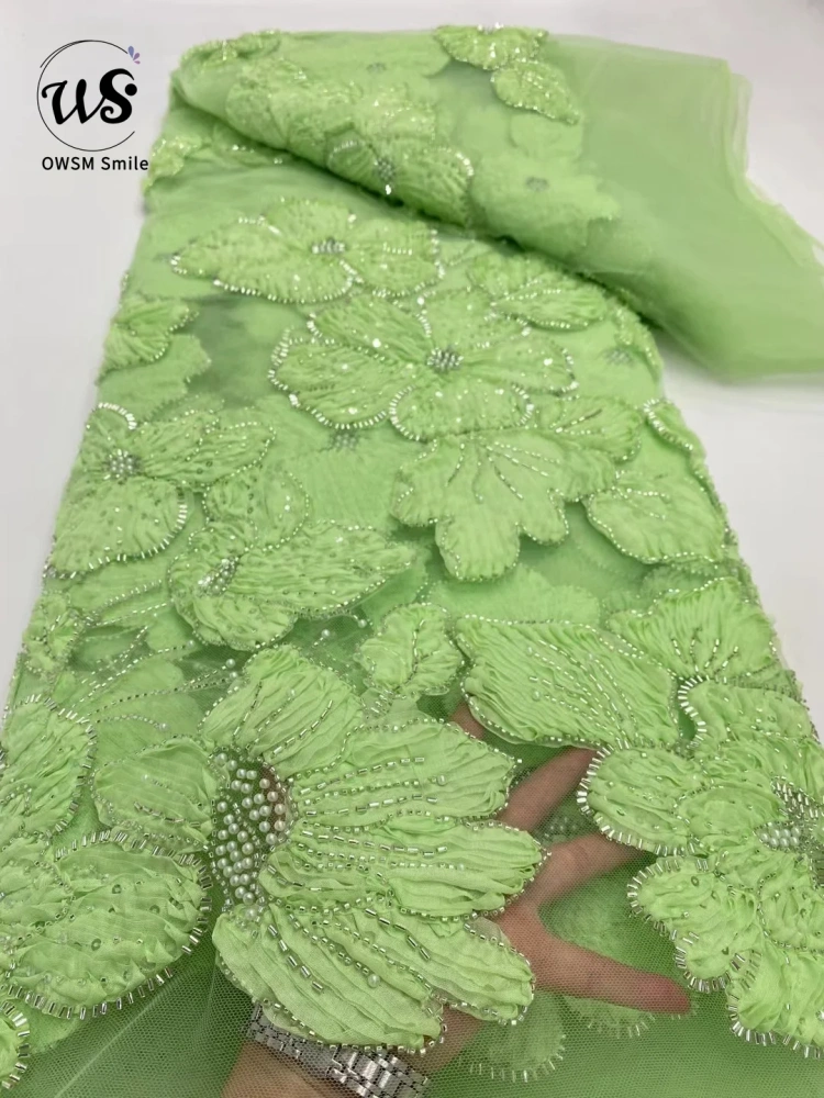 Hot Sale Unique Design Africa High Quality Handmade Beautiful 3D Embroidery Beads With Sequins For Wedding or Party Dress