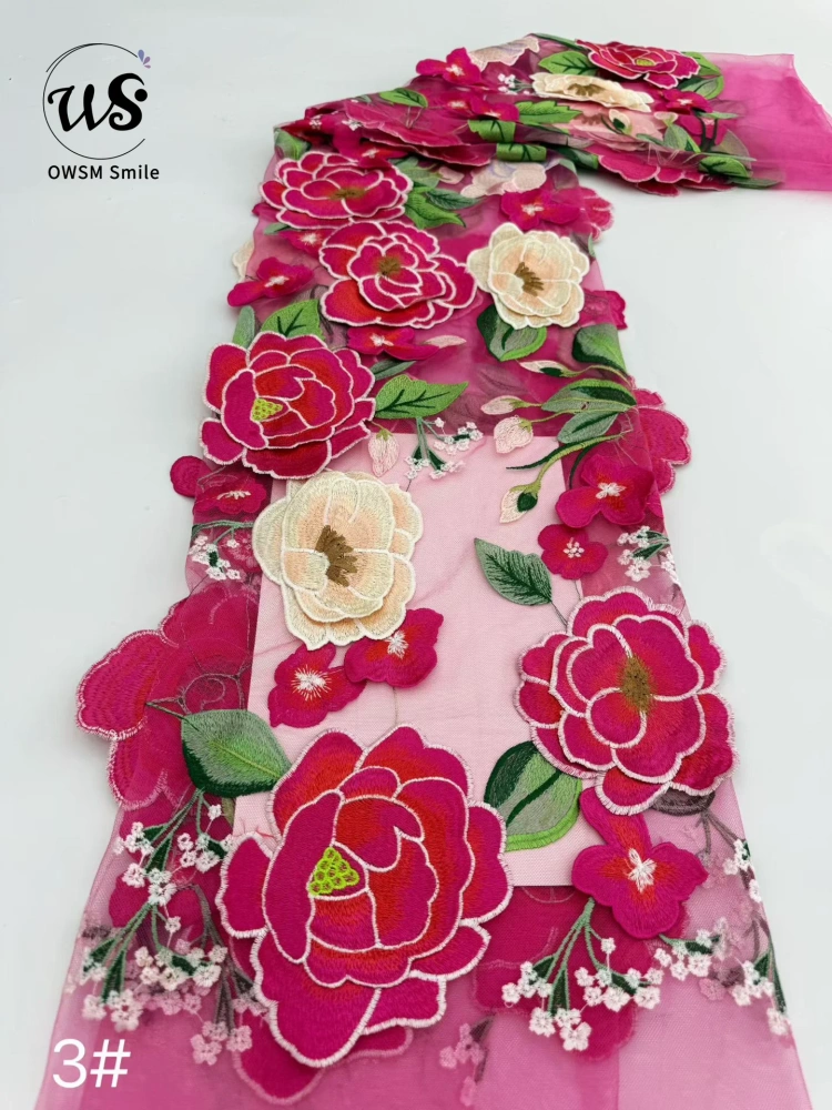 Handmade Big Flowers Colorful Embroidered Net Lace Evening Dress Fabric Beaded Sequined High-Quality Women's Party Dress 2026