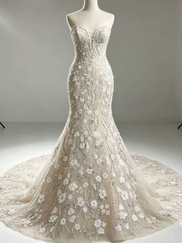 Luxury Handmade 3D Laser Embroidery Net Lace White Beads Sequins Top Quality Evening Party Dress Fabric