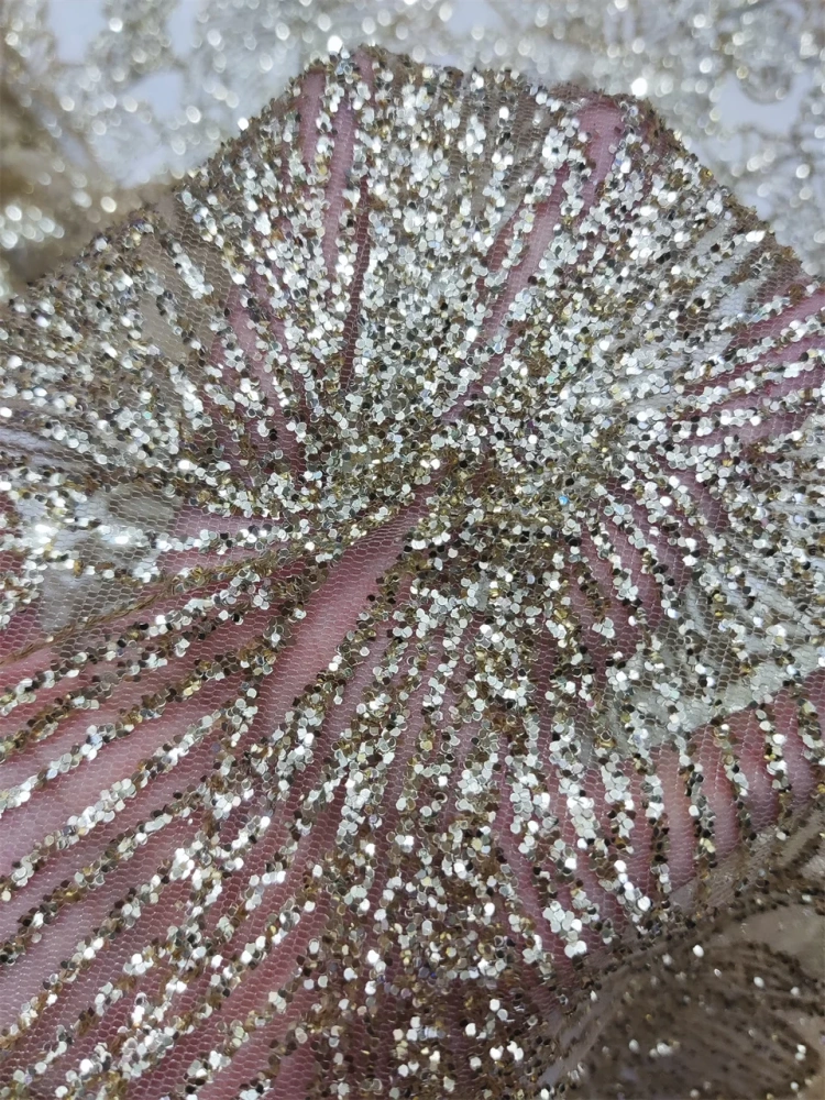 5Y OWSM Fashion Design Africa High Quality Handmade Embroidery Net Lace Gold Glue Glitter For Wedding or Evening Dresses