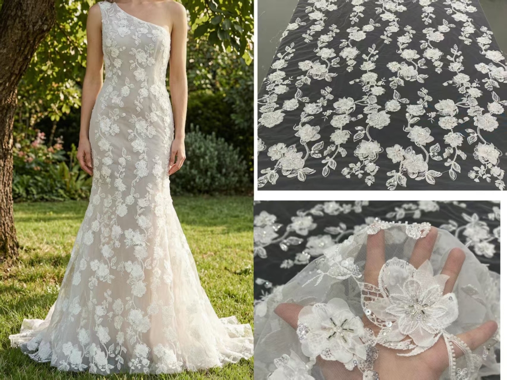 Super Top Quality High-end fashionable fabric white buckle string bead 3D embroidery net lace wholesale online for wedding women dress