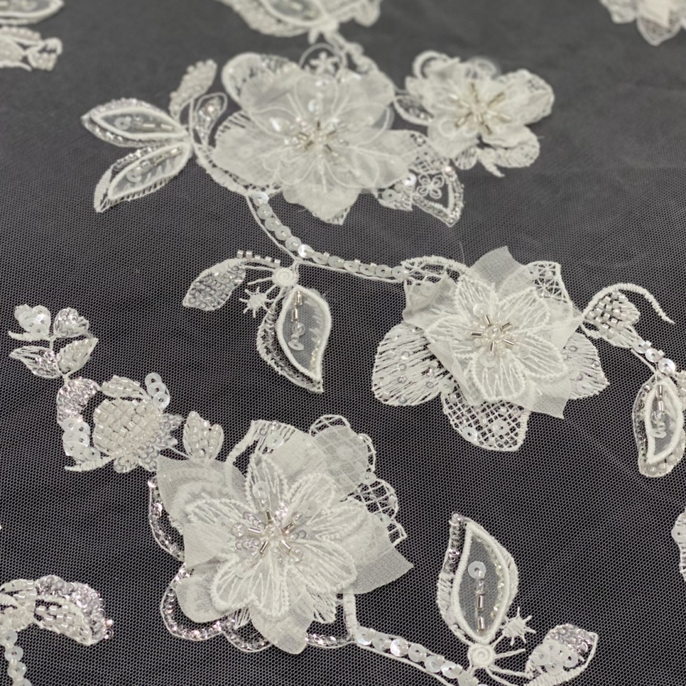 Super Top Quality High-end fashionable fabric white buckle string bead 3D embroidery net lace wholesale online for wedding women dress