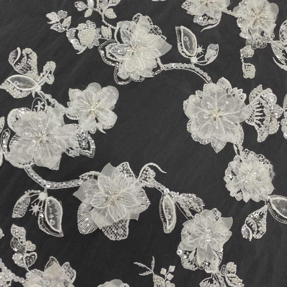 Super Top Quality High-end fashionable fabric white buckle string bead 3D embroidery net lace wholesale online for wedding women dress