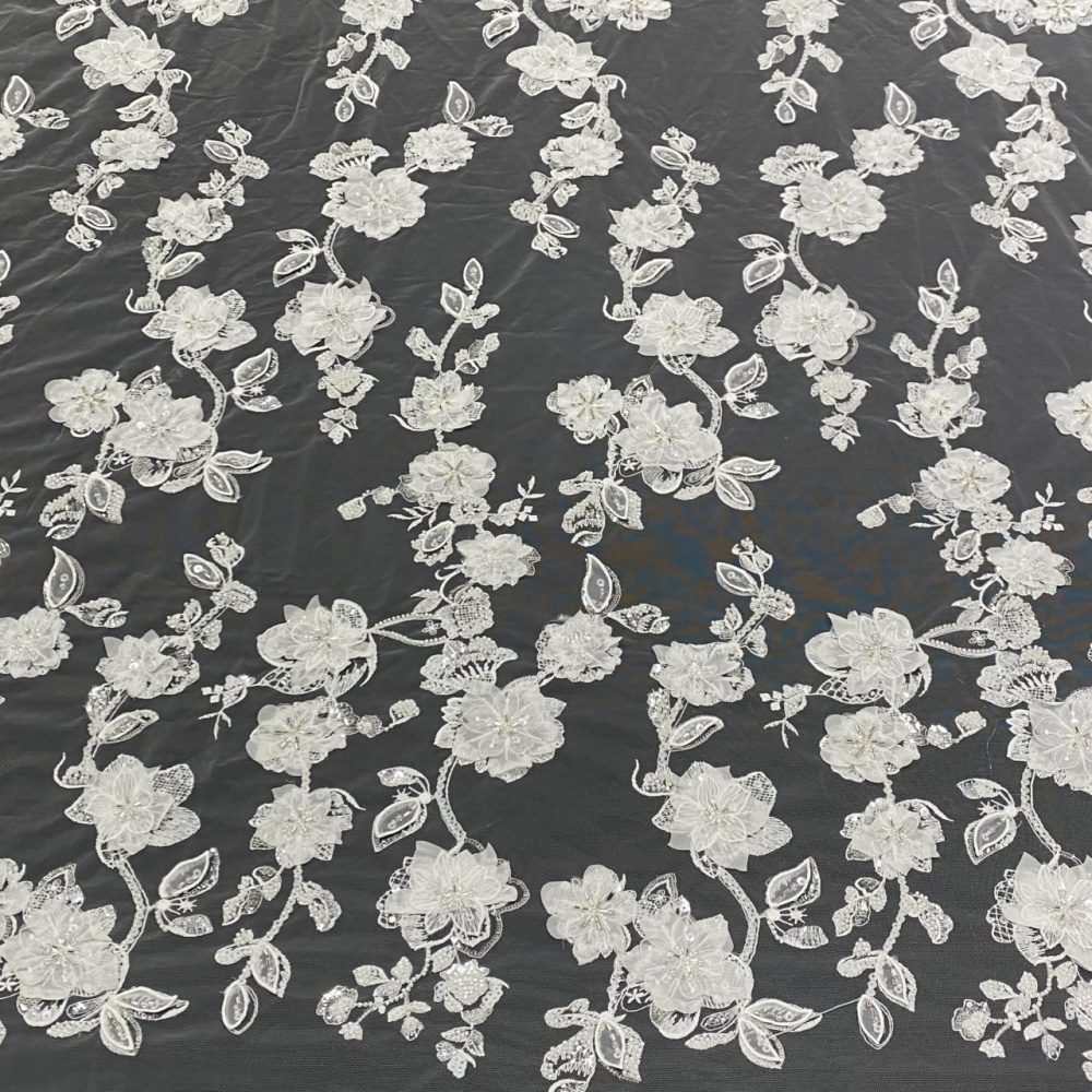 Super Top Quality High-end fashionable fabric white buckle string bead 3D embroidery net lace wholesale online for wedding women dress