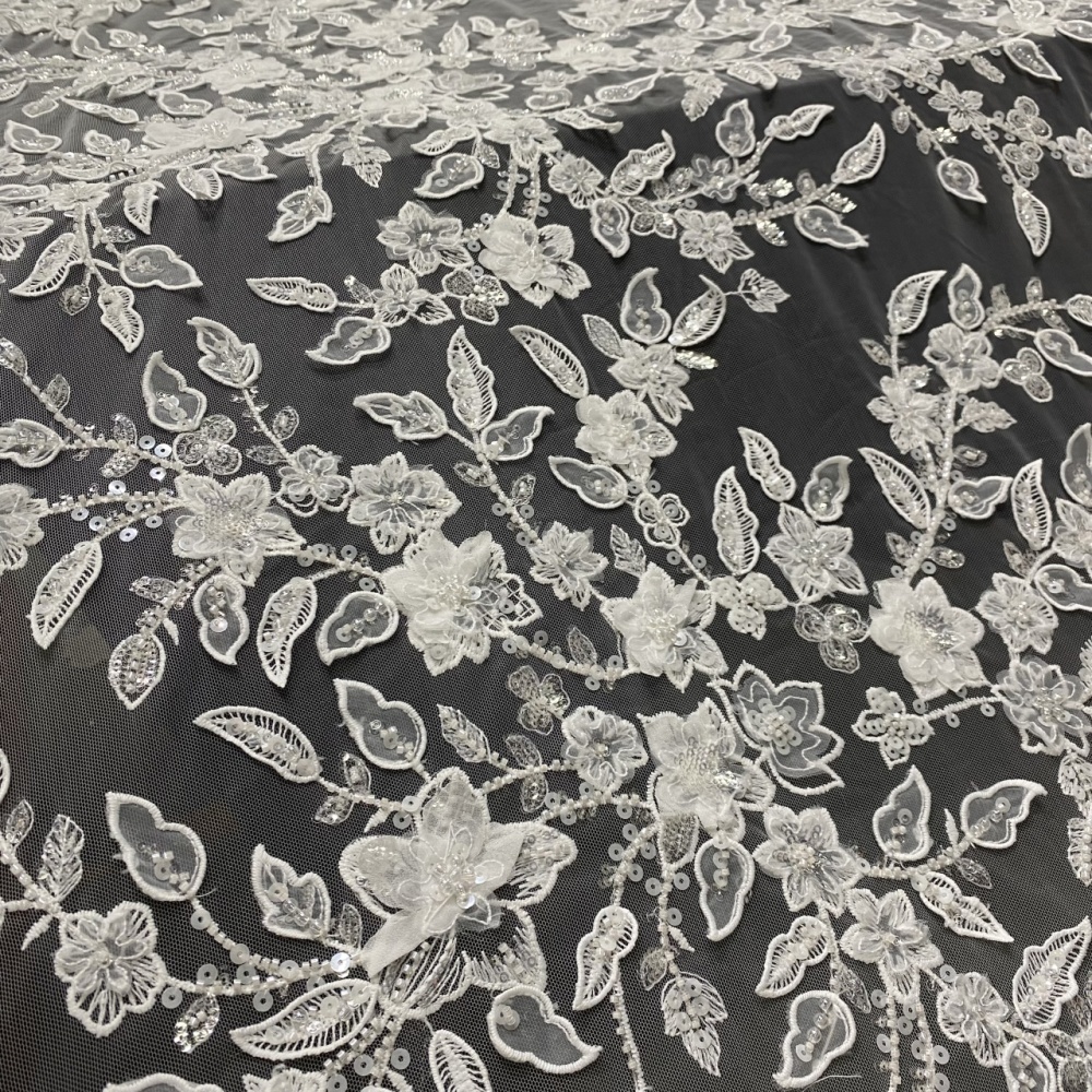 Super Top Quality High-end fashionable fabric white buckle string bead 3D embroidery net lace wholesale online for wedding women dress
