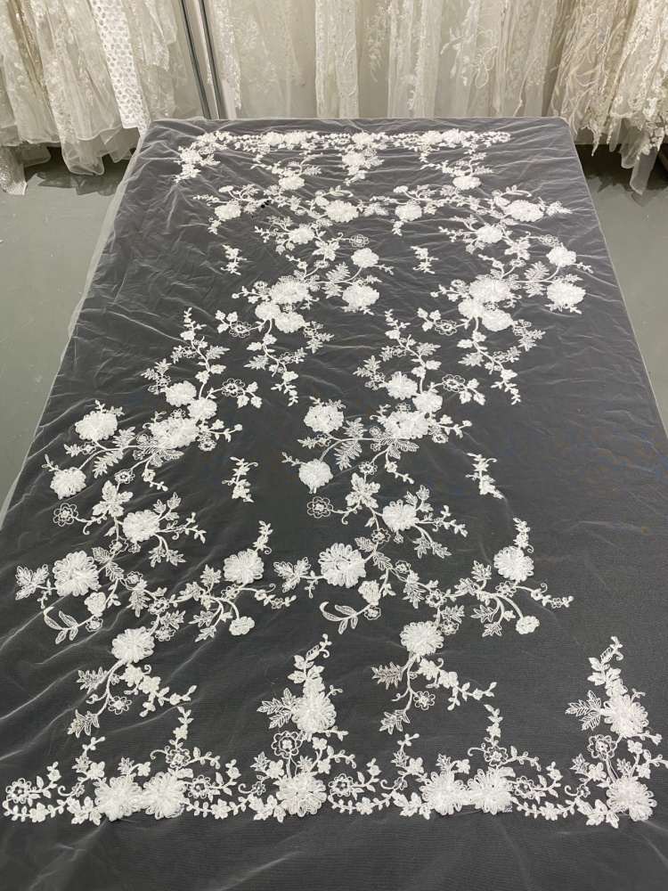 High-end fashionable fabric white buckle string bead 3D embroidery net lace wholesale online for wedding women dress