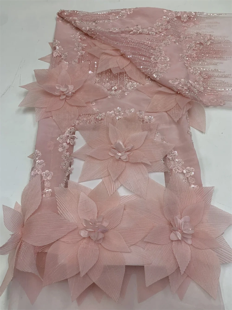 Noble Luxury High-end Unique New Fashion Design Fabric Handmade 3D Embroidery Net Lace Beads For Making Women Wedding  Dress