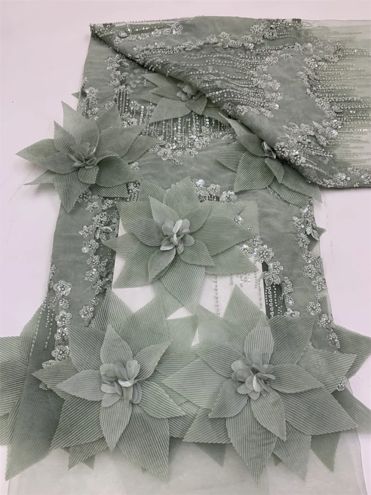 Noble Luxury High-end Unique New Fashion Design Fabric Handmade 3D Embroidery Net Lace Beads For Making Women Wedding  Dress
