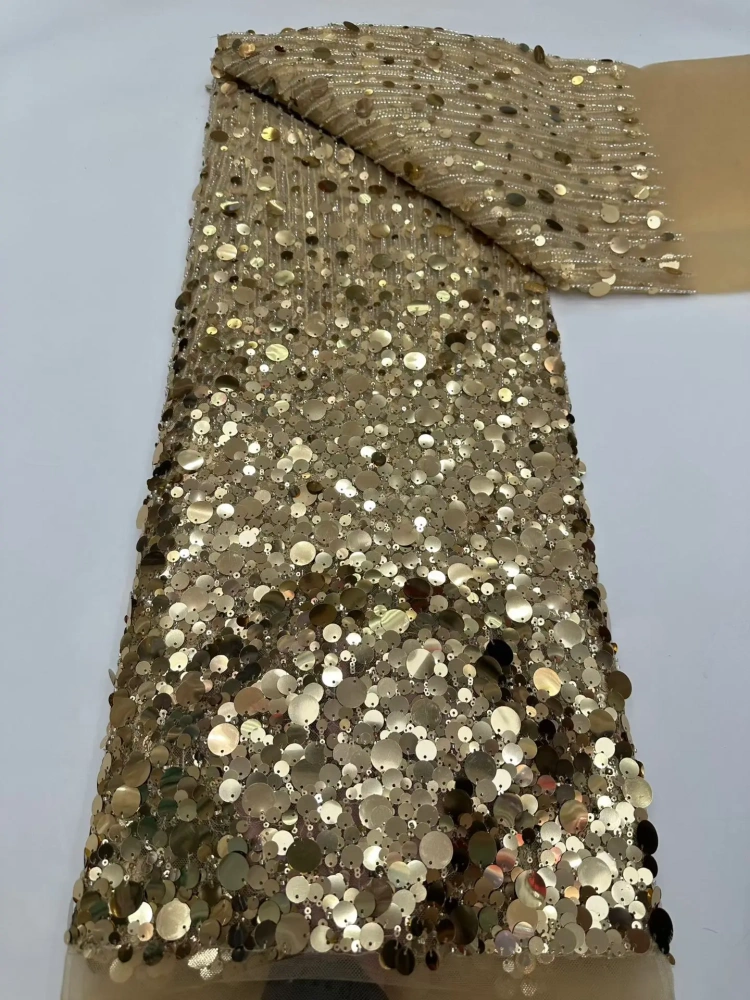Noble Luxury Exquisite High-end New Fashion Design Fabric Handmade Embroidery Net Lace Sequins For Making Women Wedding  Dress