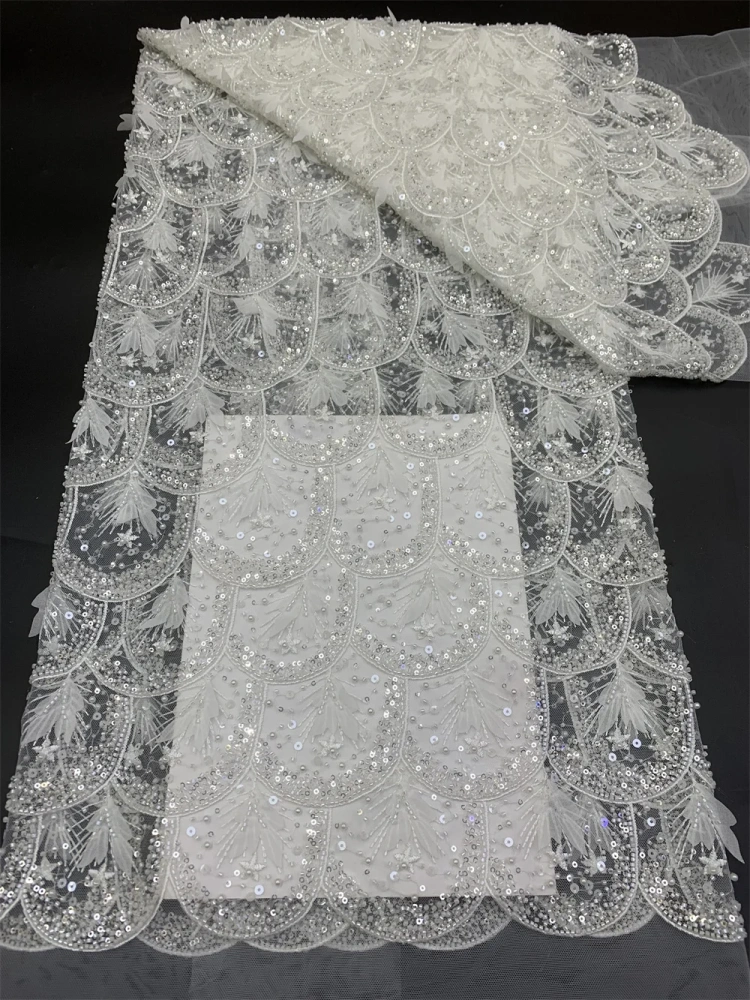 Hot Sale Exquisite Noble Attractive New Fashion Design Fabric Handmade Embroidery Net Lace Beads For Making Women Wedding  Dress