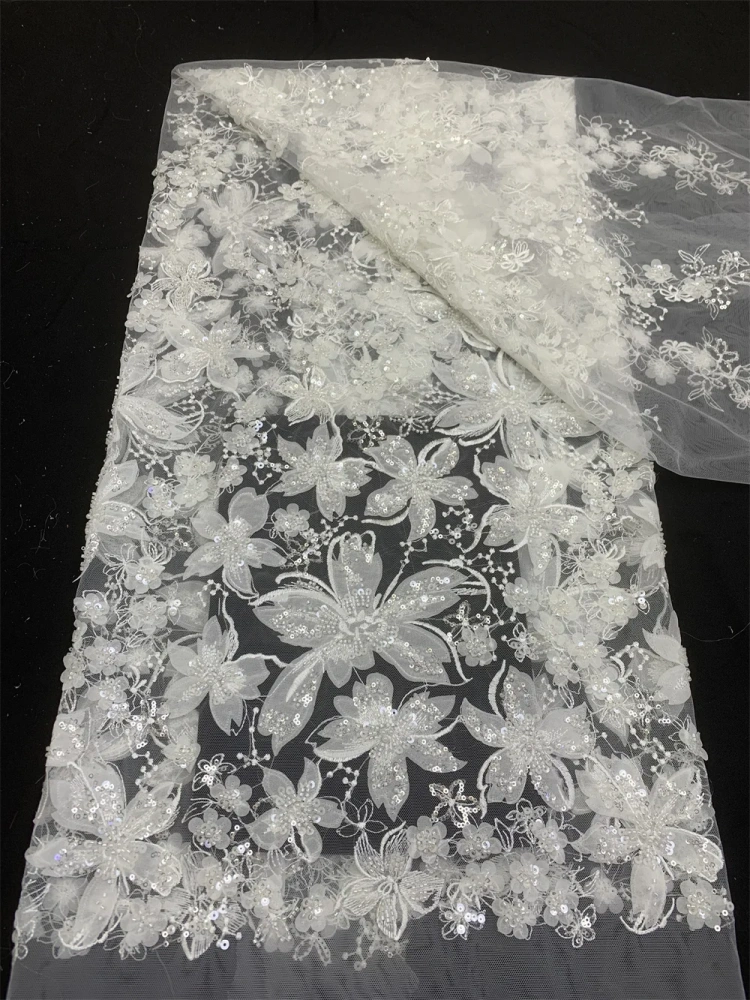 Noble Luxury High-end New Fashion Design Fabric Handmade Embroidery Net Lace Beads For Making Women Wedding  Dress