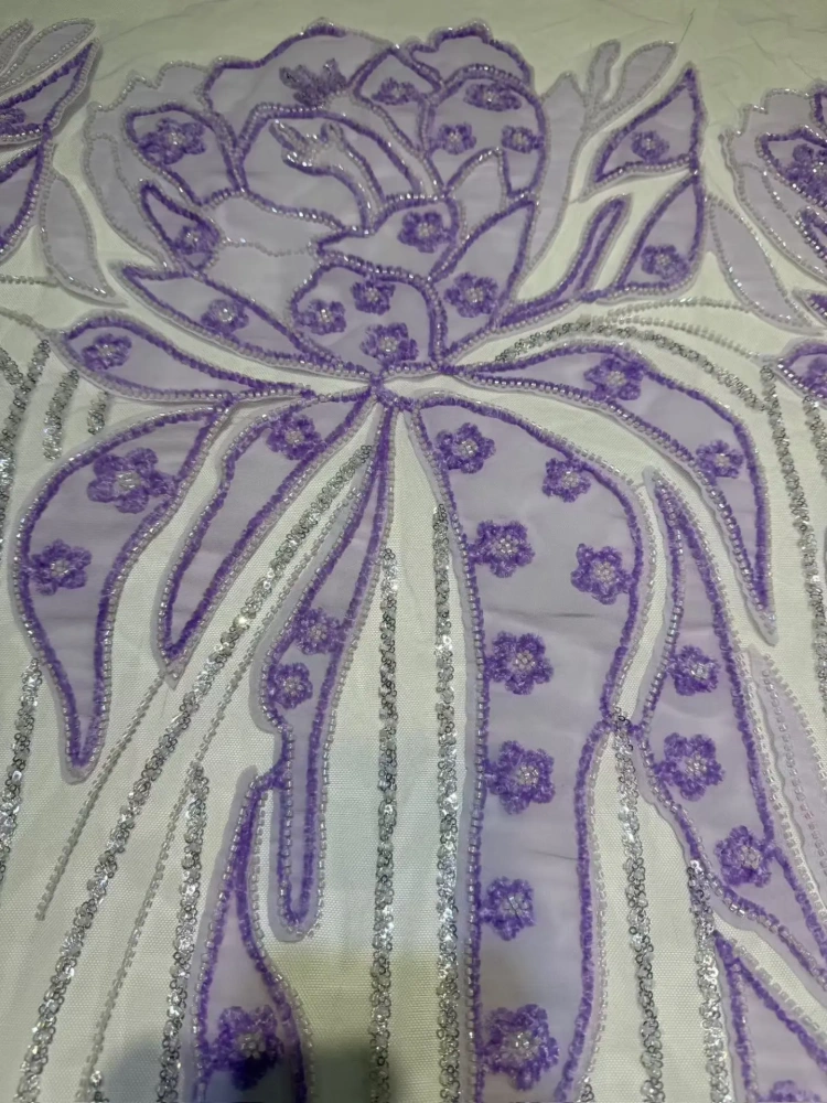 Exquisite Noble Attractive New Fashion Design Fabric Handmade 3D Embroidery Net Lace Beads For Making Women Wedding  Dress