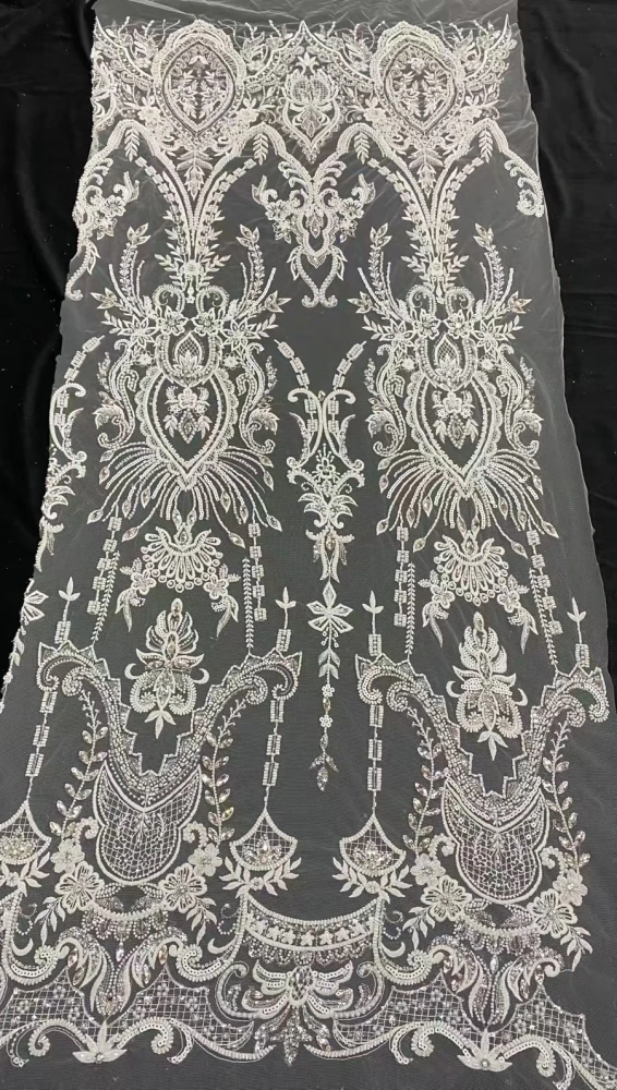 High-end court-style fabric High Quality Handmade Embroidery Net Lace Beads With Sequin For Party Women Dress