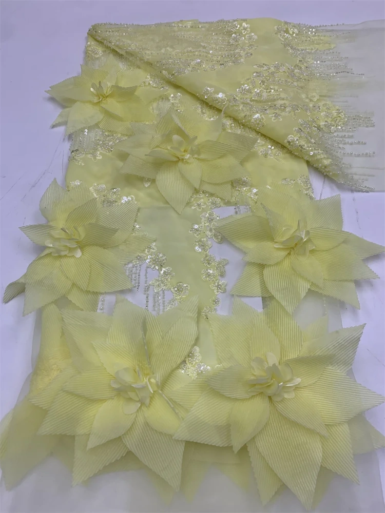 Noble Luxury High-end Unique New Fashion Design Fabric Handmade 3D Embroidery Net Lace Beads For Making Women Wedding  Dress