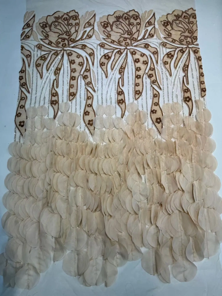 Exquisite Noble Attractive New Fashion Design Fabric Handmade 3D Embroidery Net Lace Beads For Making Women Wedding  Dress