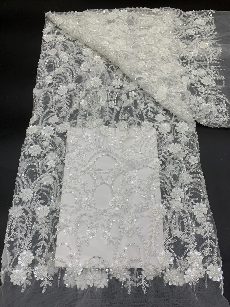 Luxury Exquisite Noble Hot Sale New Fashion Design Fabric Handmade Embroidery Net Lace Beads For Making Women Wedding  Dress